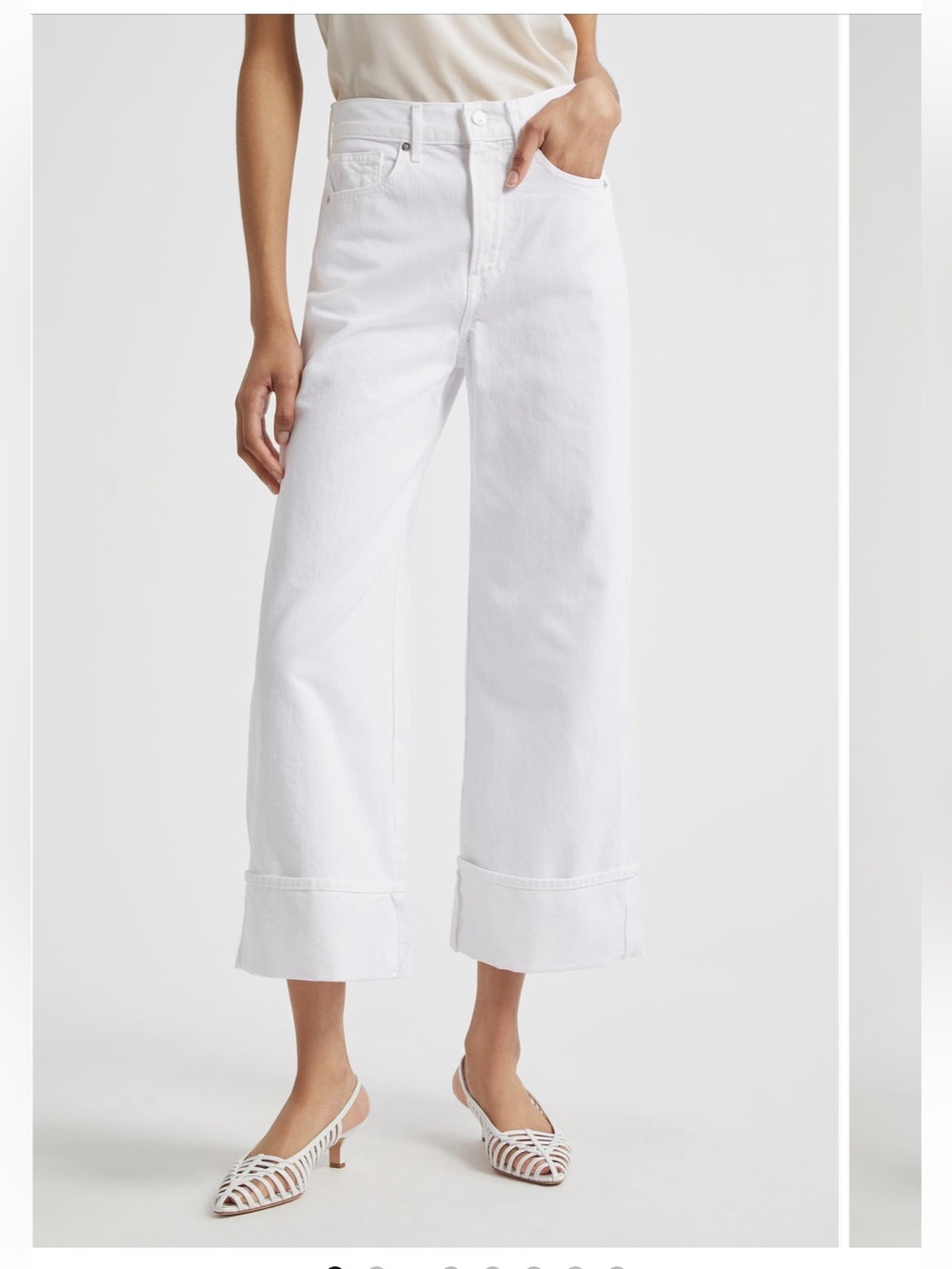 Veronica Beard Taylor High Waist Crop Wide Leg Cuffed Hema White Jeans 28 New